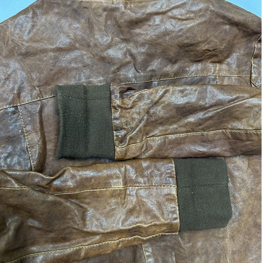 Please Bomber Jacket Womens S Brown Leather Made in Italy Distressed Aviator